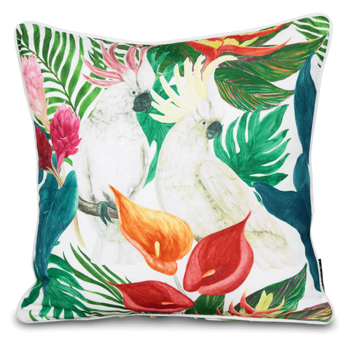 Bondi cockatoo piped outdoor cushion