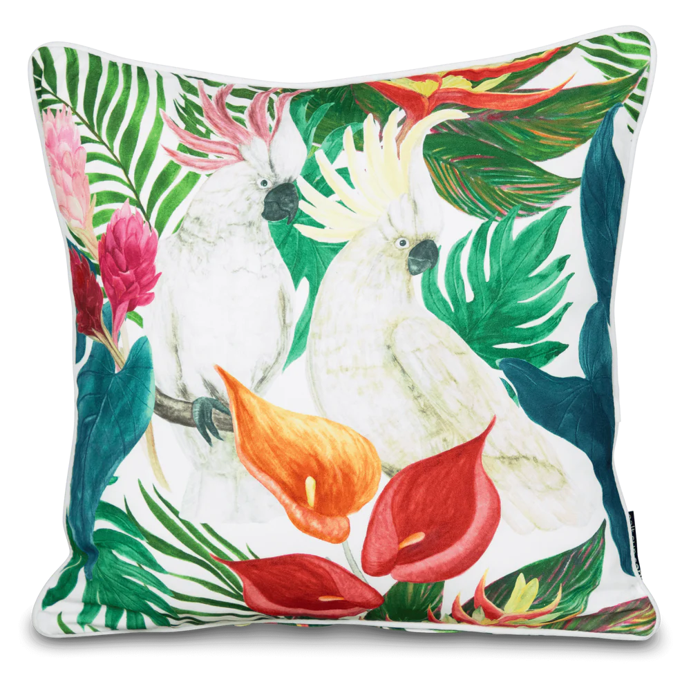Bondi cockatoo piped outdoor cushion