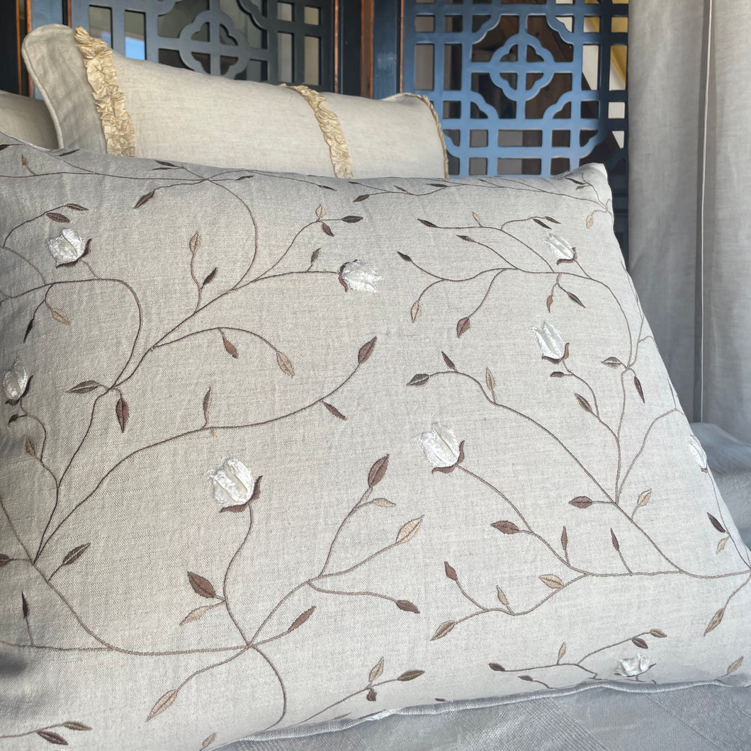 White Satin Buds Cushion Cover