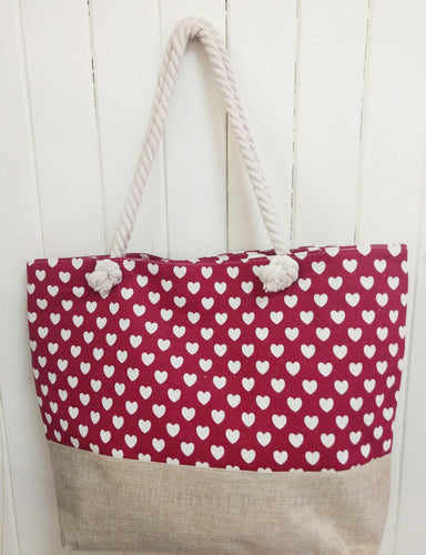 Burgundy Heart Canvas Tote Bag